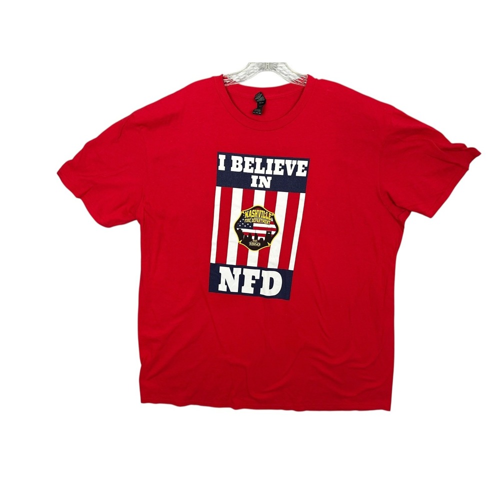 Anvil Sz 2X Red T-Shirt Short Sleeve "I Believe in Nashville Fire Depart NFD"
